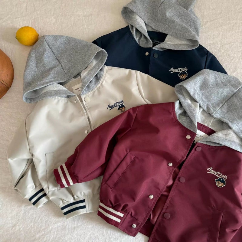 Children'S Baseball Uniforms 2025 Spring Style Cartoon Embroidered Trendy Brand Hooded Jackets For Boys And Girls, Baby Style Tops. - Image 3